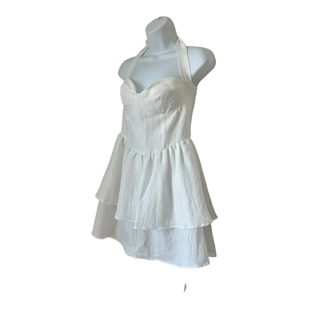 NWT Cider White Tiered Ruffle Halter Coastal Cowgirl Sorority Rush  Dress M